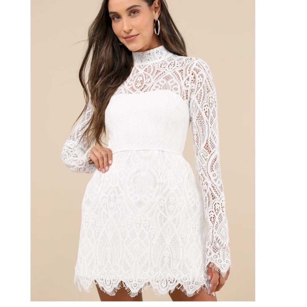 Lulus Gorgeous Attraction White Lace Structured Mini Dress Small New NWT